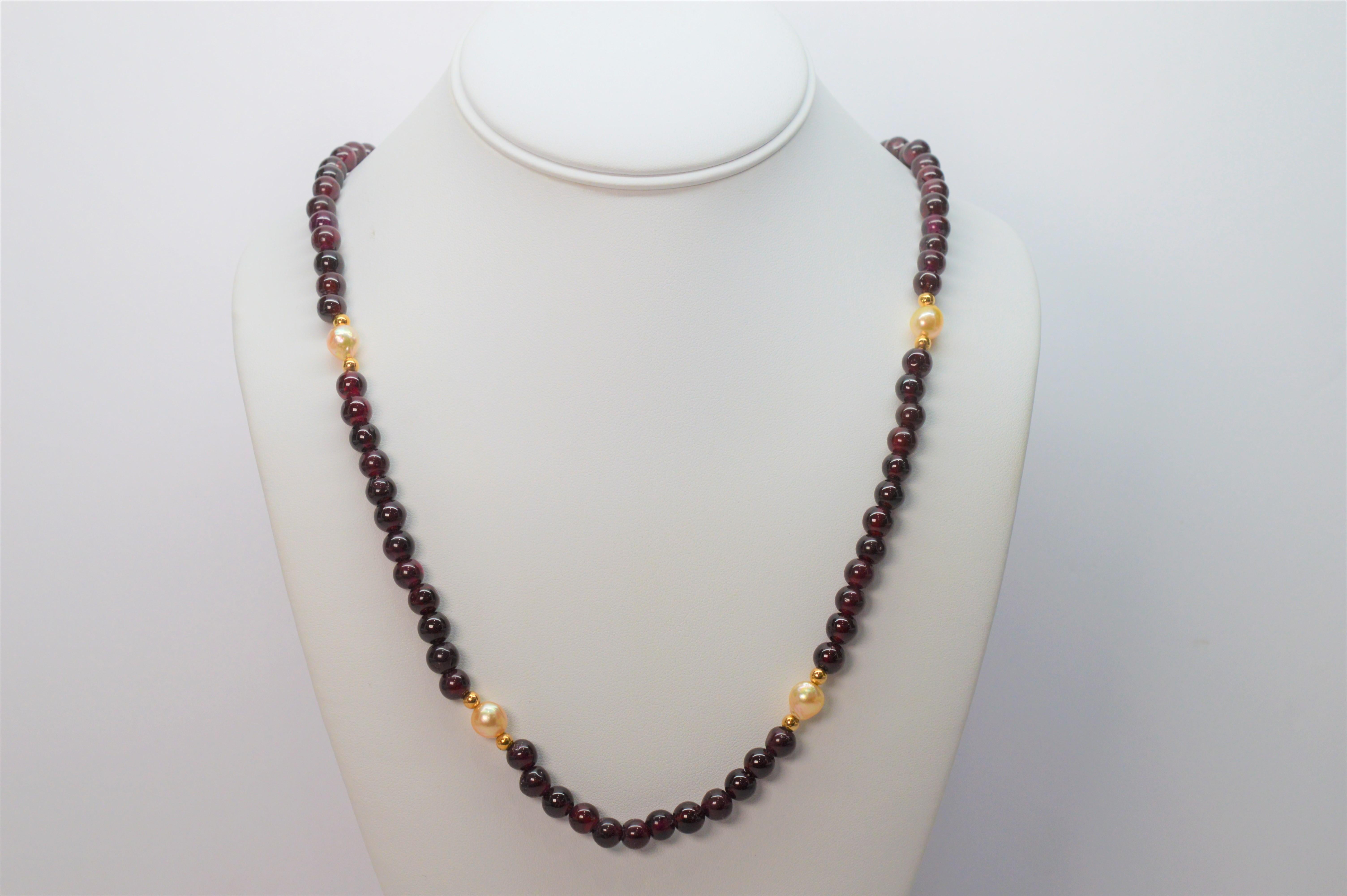 Women's Garnet and Pearl 14 Karat Gold Bead Necklace