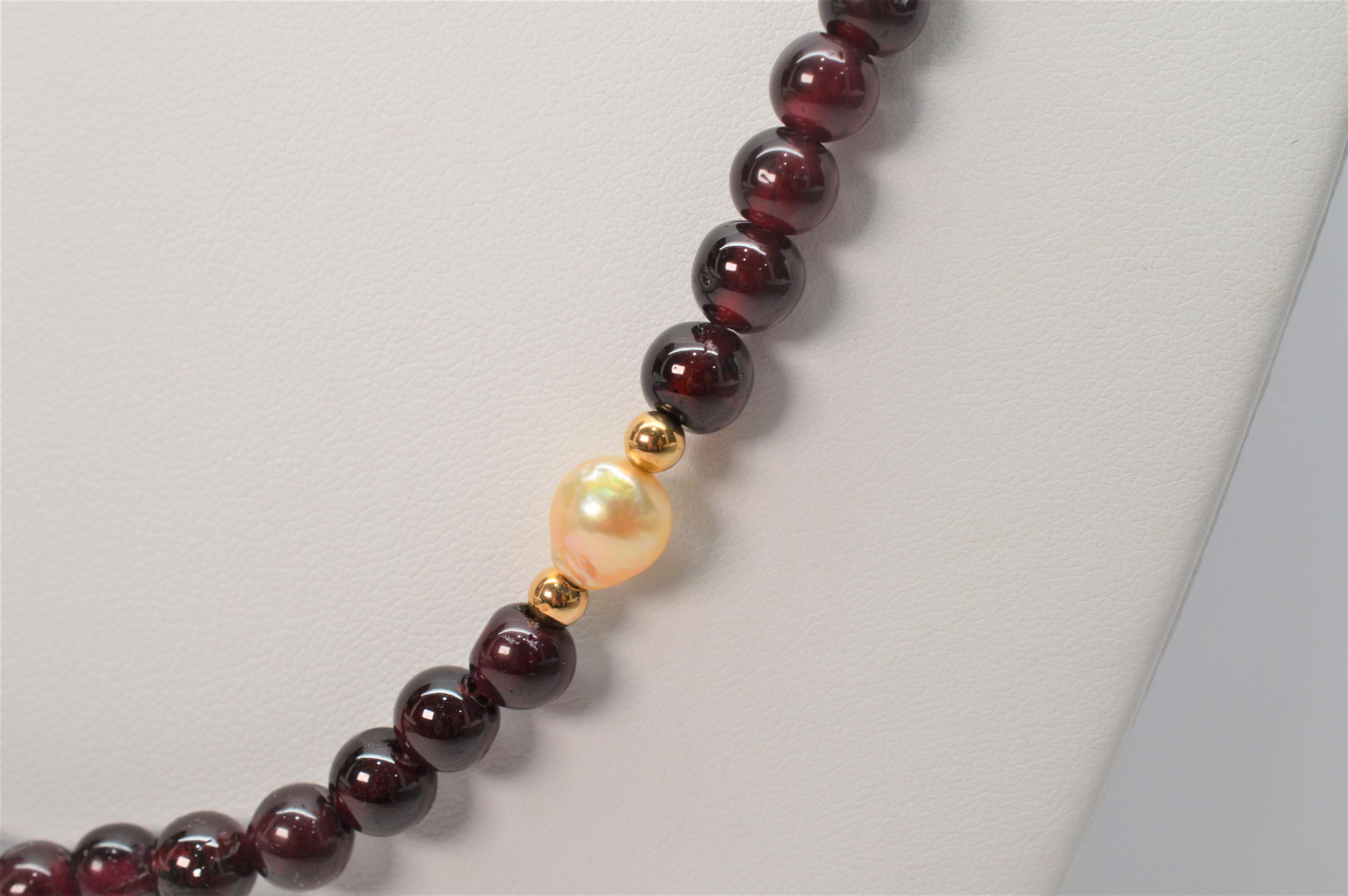 Garnet and Pearl 14 Karat Gold Bead Necklace 1