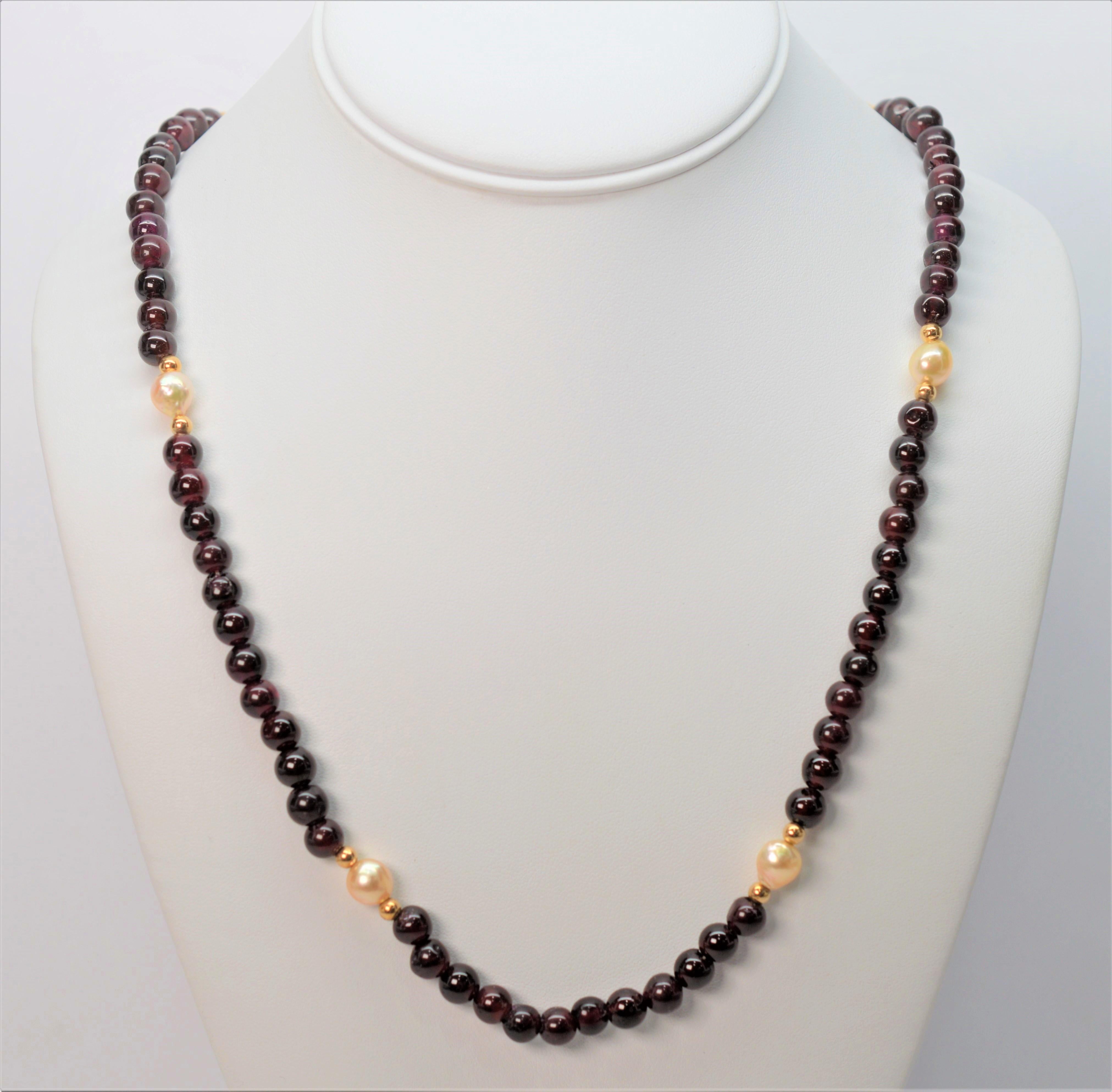 Garnet and Pearl 14 Karat Gold Bead Necklace 2