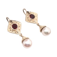 Garnet & Pearl Dangle Earrings