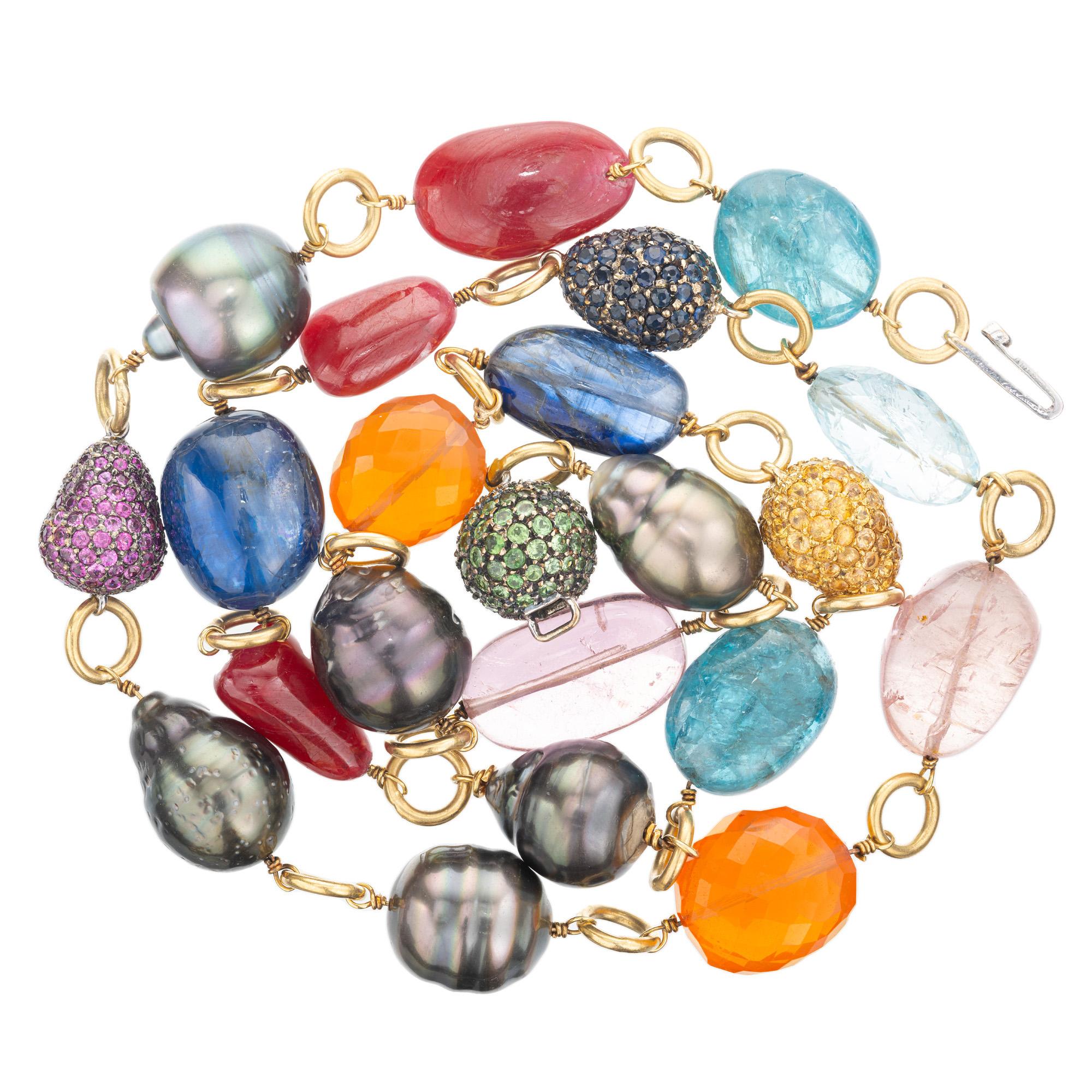 Taille ronde Collier de perles, grenat, perle, saphir, rubis, opale, tourmaline en vente