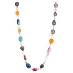 Garnet Pearl Sapphire Ruby Aqua Opal Tourmaline Gold Bead Necklace