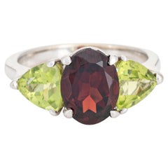 Garnet Peridot Ring Three Stone Estate 18k White Gold Sz 5 Fine Jewelry