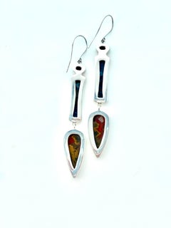 Garnet, Pietersite and Morroccan Agate Sterling Silver Earrings