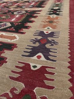 Pirot rosso granato / Sharkoy Kilim - Tappeto europeo vintage a trama piatta per villaggi - 8×10