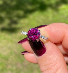 Garnet Rhodolite 2.07Ct and Diamonds natural gemstones Ring, 14 Karat White Gold