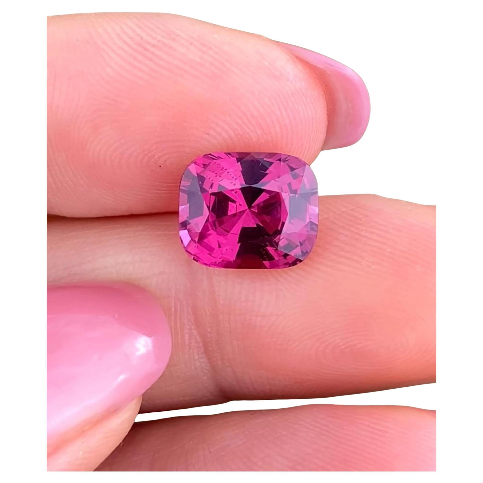 Garnet Rhodolite Loose 6.52Ct natural gemstone, Cushion cut, Tanzania, GFCO