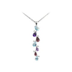 Garnet Rhodolite Topaz Amethyst Diamonds White Gold Pendant Necklace for Her