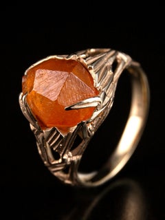 Garnet Ring Gold Raw Crystal Unisex Spessartine Engagement ring