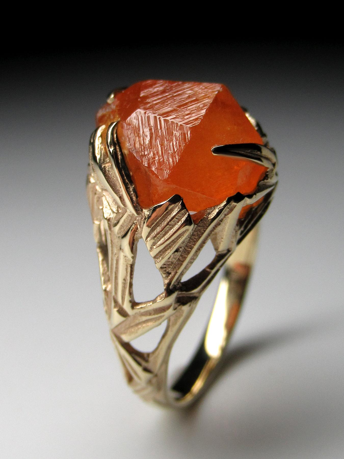 Artisan Garnet Ring Gold Raw Crystal Unisex Spessartine Engagement ring For Sale