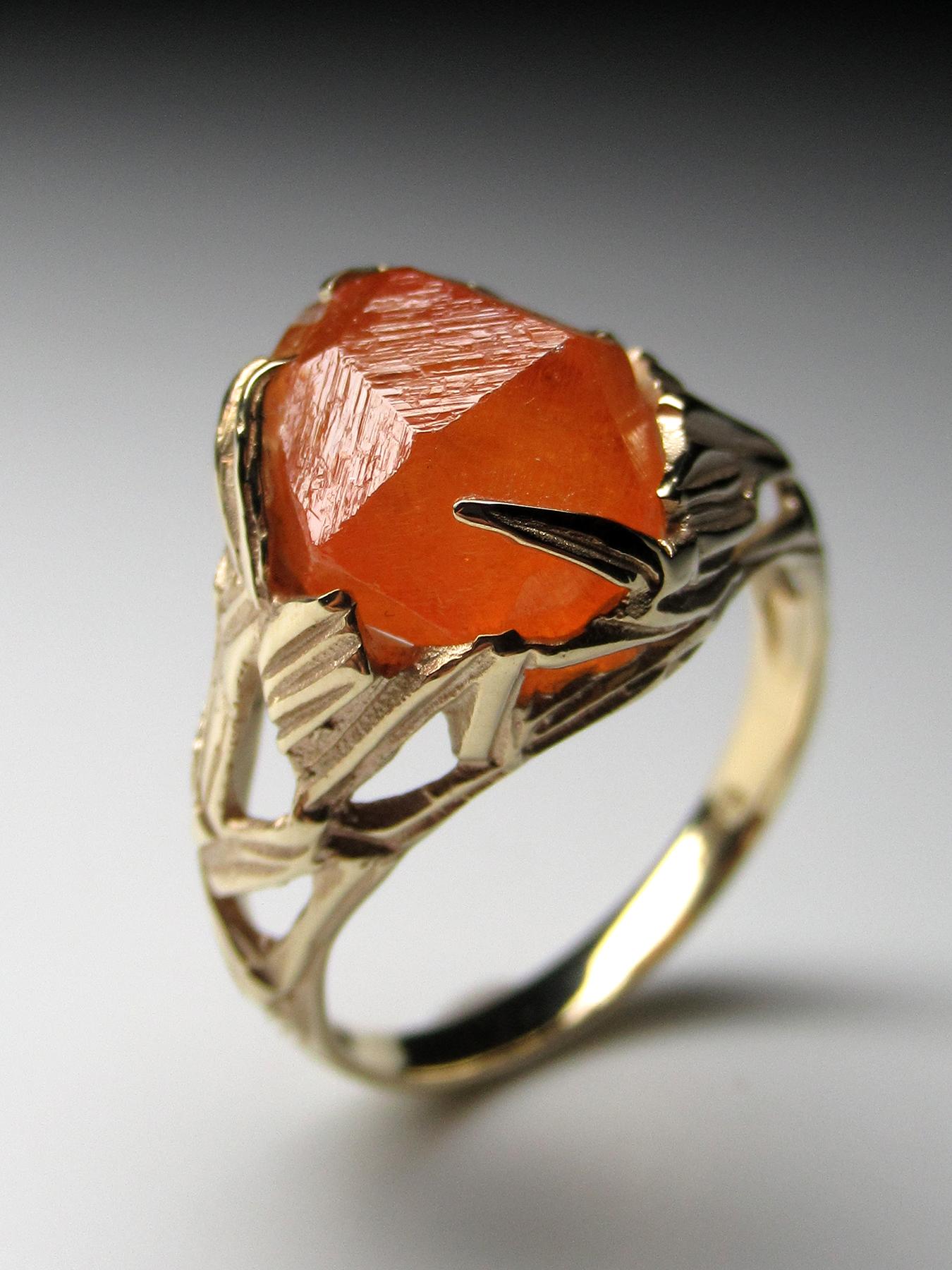 Uncut Garnet Ring Gold Raw Crystal Unisex Spessartine Engagement ring For Sale