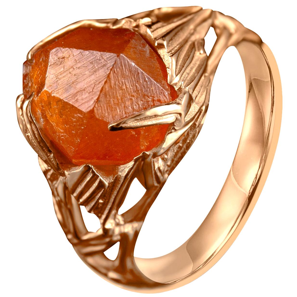 Bague Grenat Or Cristal Brut Unisexe Spessartine Bague de fiançailles