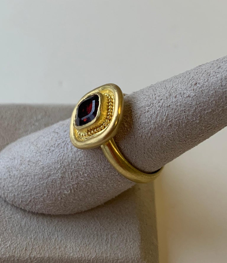 Artisan Garnet Ring in 22 Karat Gold For Sale