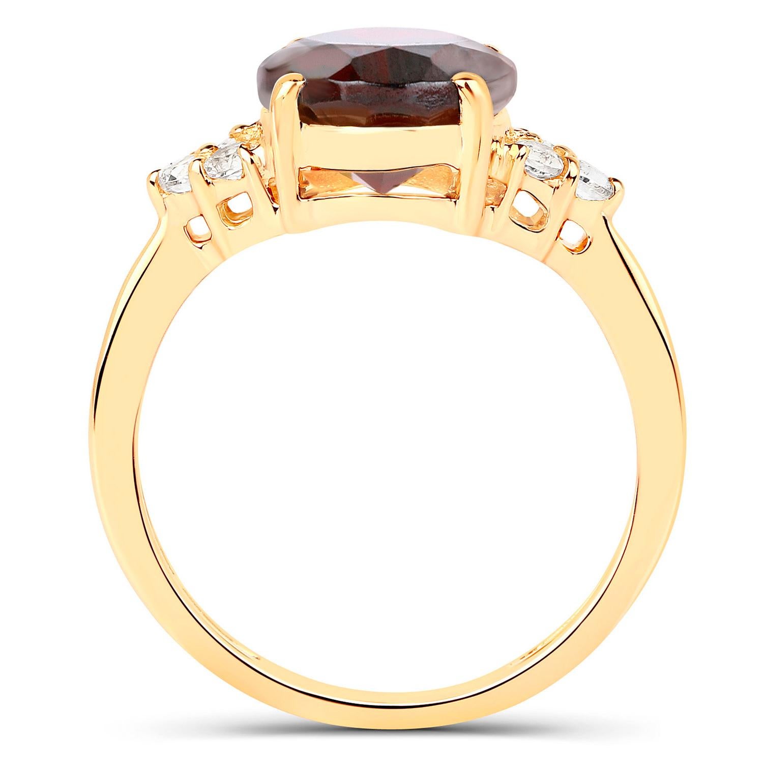 Contemporain Bague en argent plaqué or jaune 14 carats avec grenat blanc topaze 4,12 carats en vente