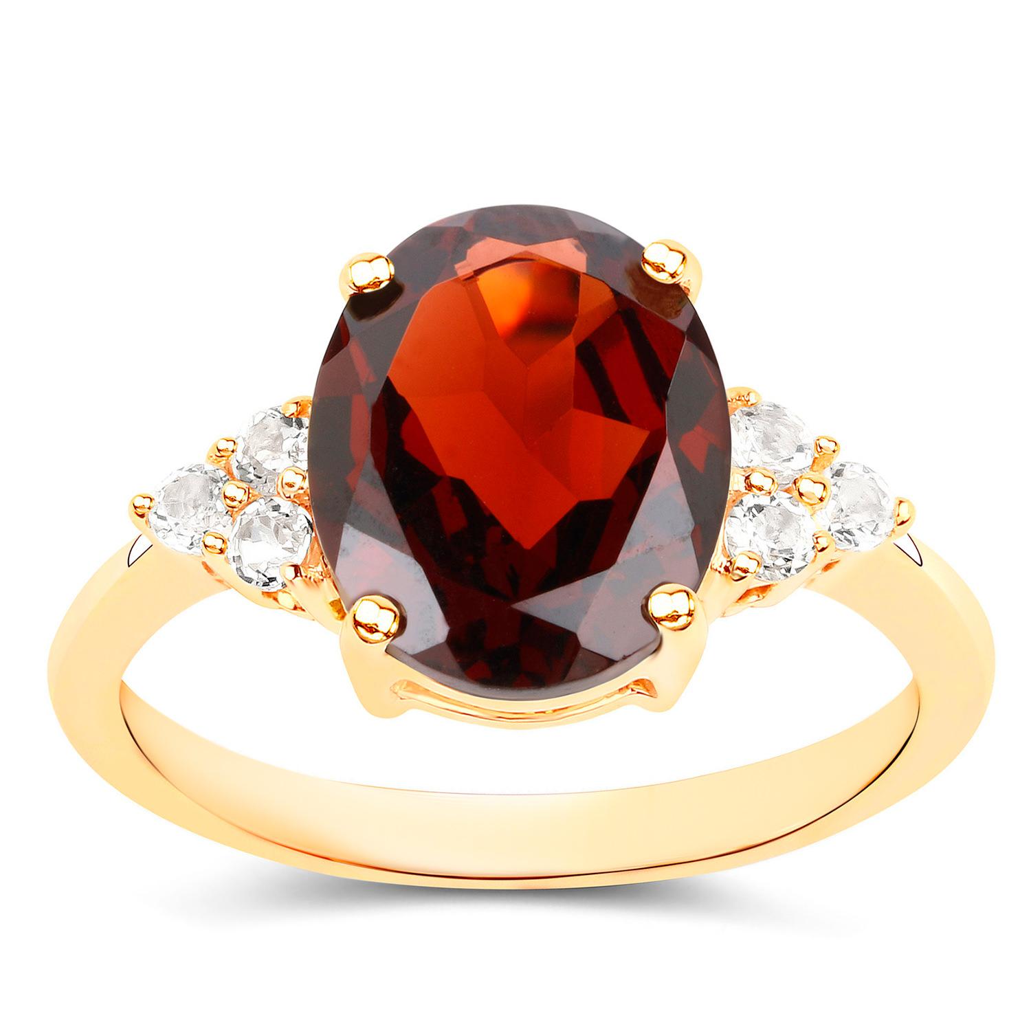 Garnet Ring White Topazes 4.12 Carats 14K Yellow Gold Plated Silver en Excelente estado para la venta en Aliso Viejo, CA