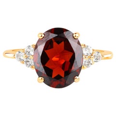 Anello con Granato Topazi Bianchi 4,12 Carati Argento placcato oro giallo 14K
