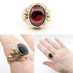 Garnet Ring With a Dragon Motif & Large Cabochon Garnet - 14k