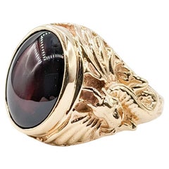 Garnet Ring With a Dragon Motif & Large Cabochon Garnet - 14k