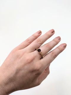 Garnet Ring with Earth Mined Diamonds: Solid 14K Gold, Round 6mm