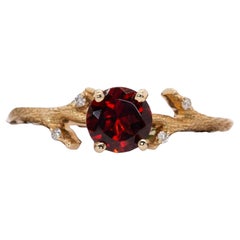 Garnet Ring with Earth Mined Diamonds: Solid 14K Gold, Round 6mm