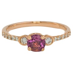 Garnet Rose Gold Ring, Natural Diamonds