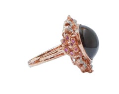Garnet, Rubies, Diamonds, Rose Gold and Silver Ring.