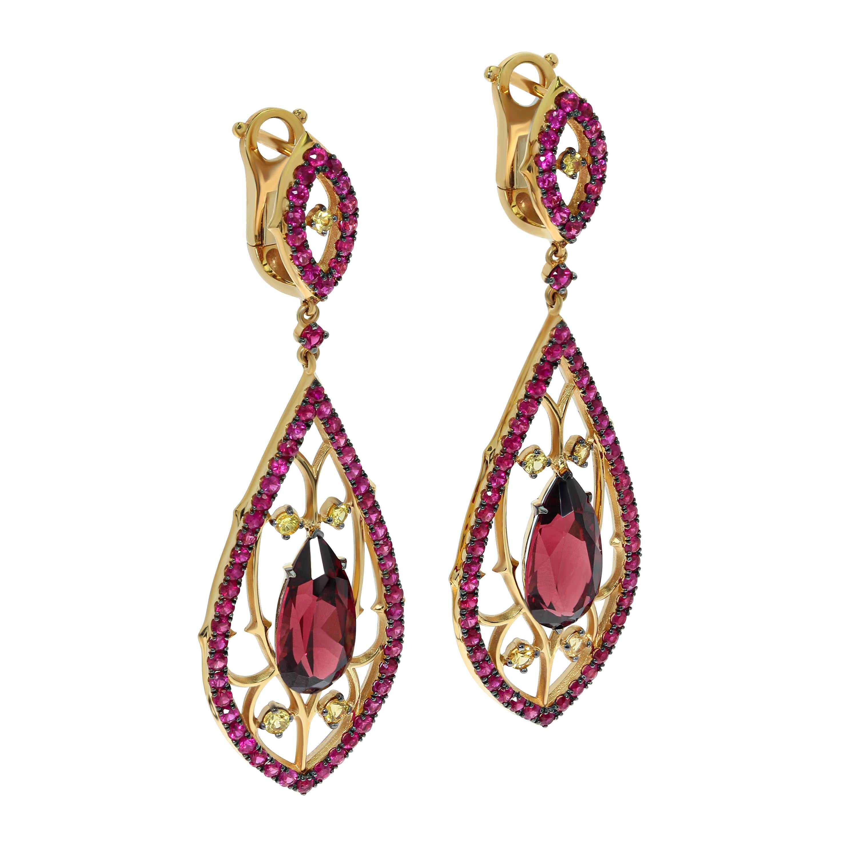 Garnet Ruby Sapphire 18 Karat Yellow Gold Gothic Suite For Sale at ...