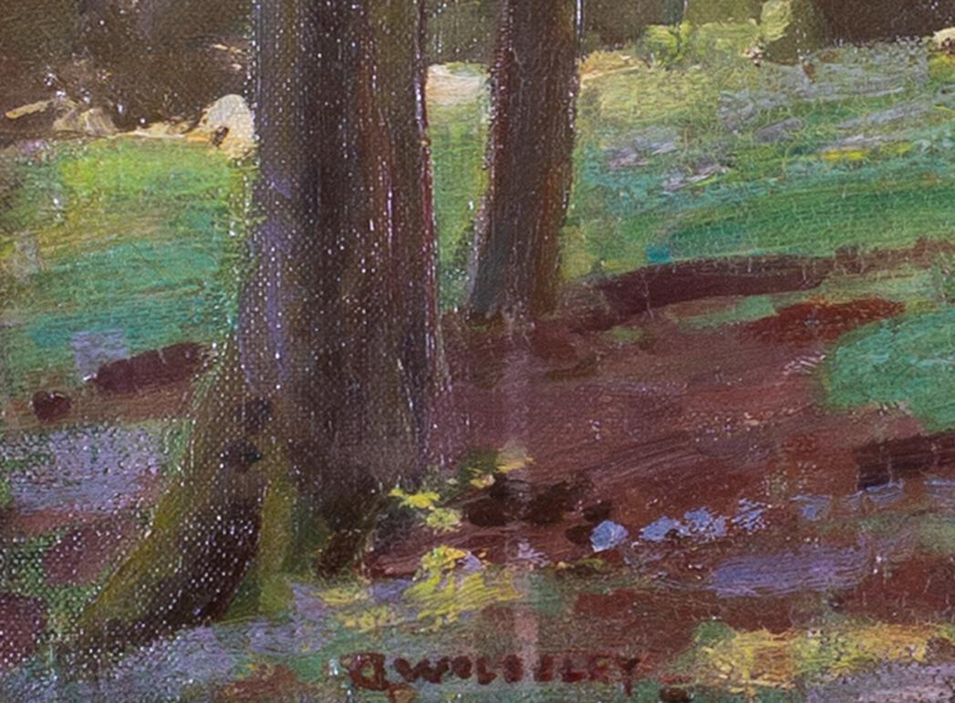 Peinture à l'huile du début du 20e siècle représentant une dame se reposant dans une clairière par Wolseley 1