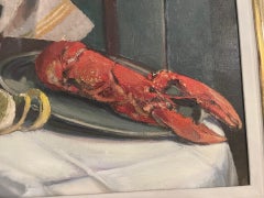 Natura morta di aragosta e pittura su vetro della Scuola di Newlyn dei primi del Novecento