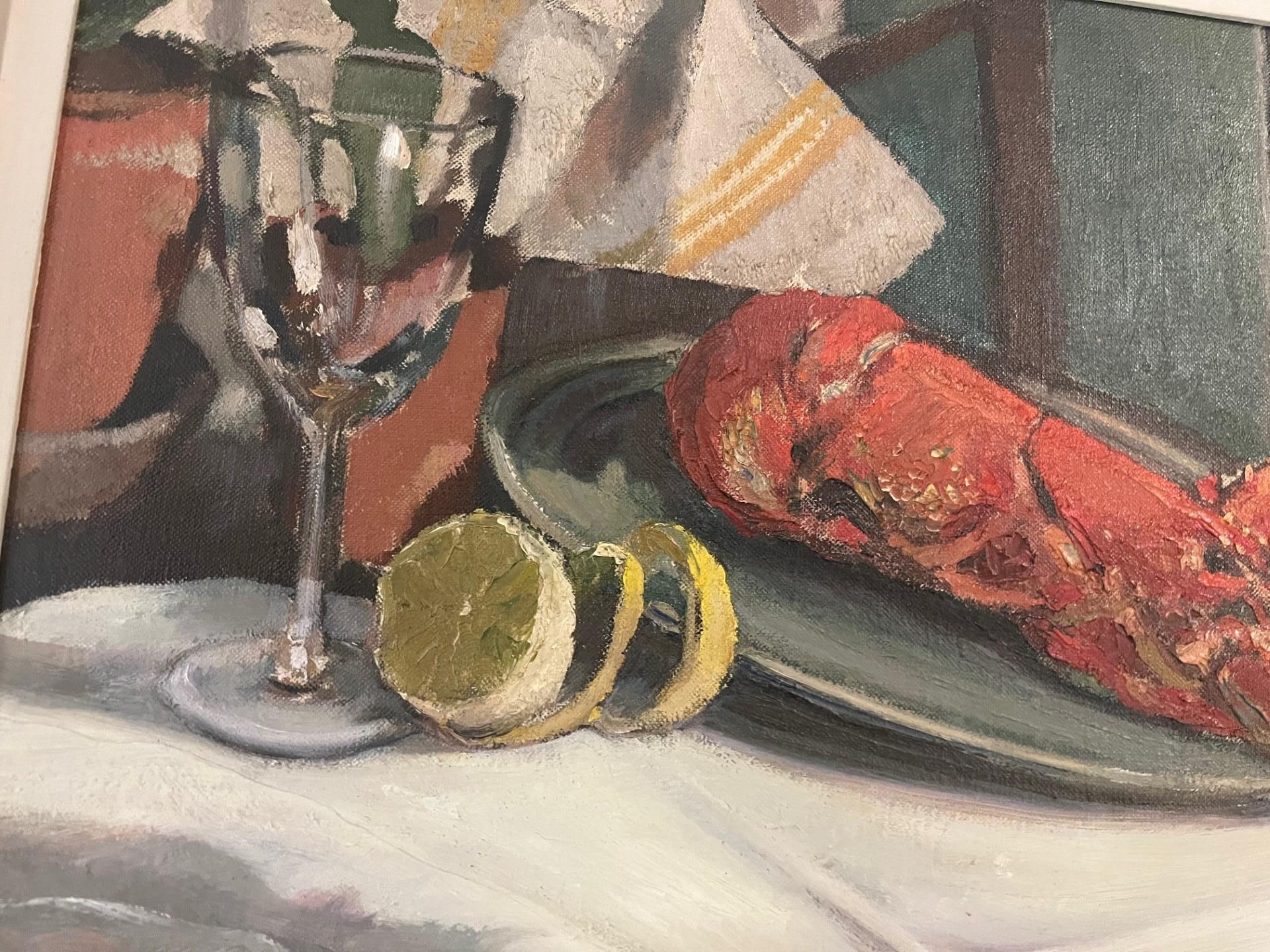Frühes Twentieth Jahrhundert Newlyn Schule Stillleben von Hummer und Glasmalerei (Post-Impressionismus), Painting, von GARNET RUSKIN WOLSELEY