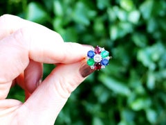 Vintage Garnet Sapphire Emerald and Diamond Cluster Ring