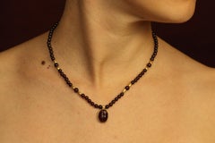 Garnet Scarab & Gold Nugget 16" Beaded Necklace – Egyptian Revival, 22K 18K Gold