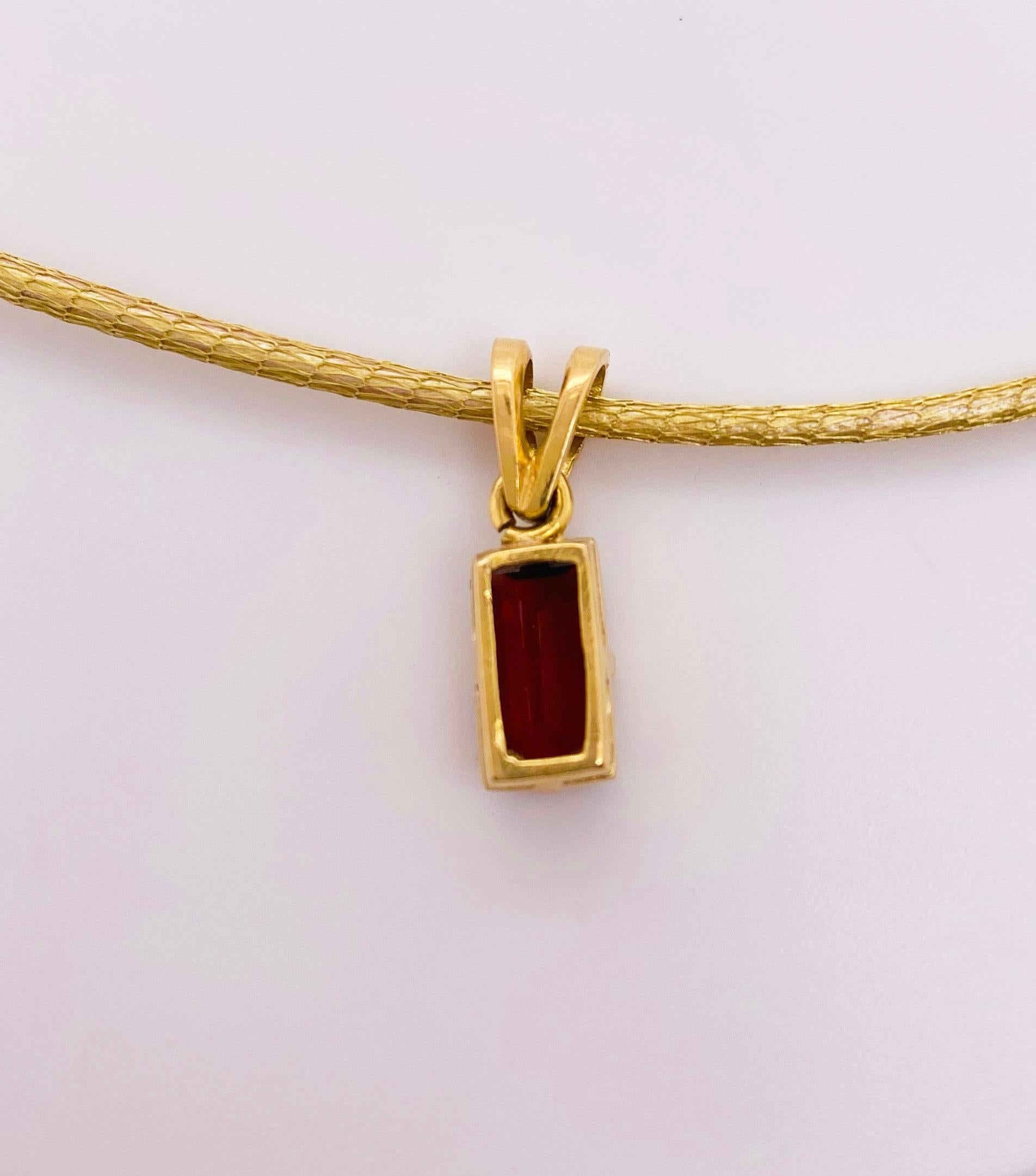Women's Garnet Silk Necklace, 18k Gold Drop Garnet Pendant, Brazil, Emerald Cut, Red Gem
