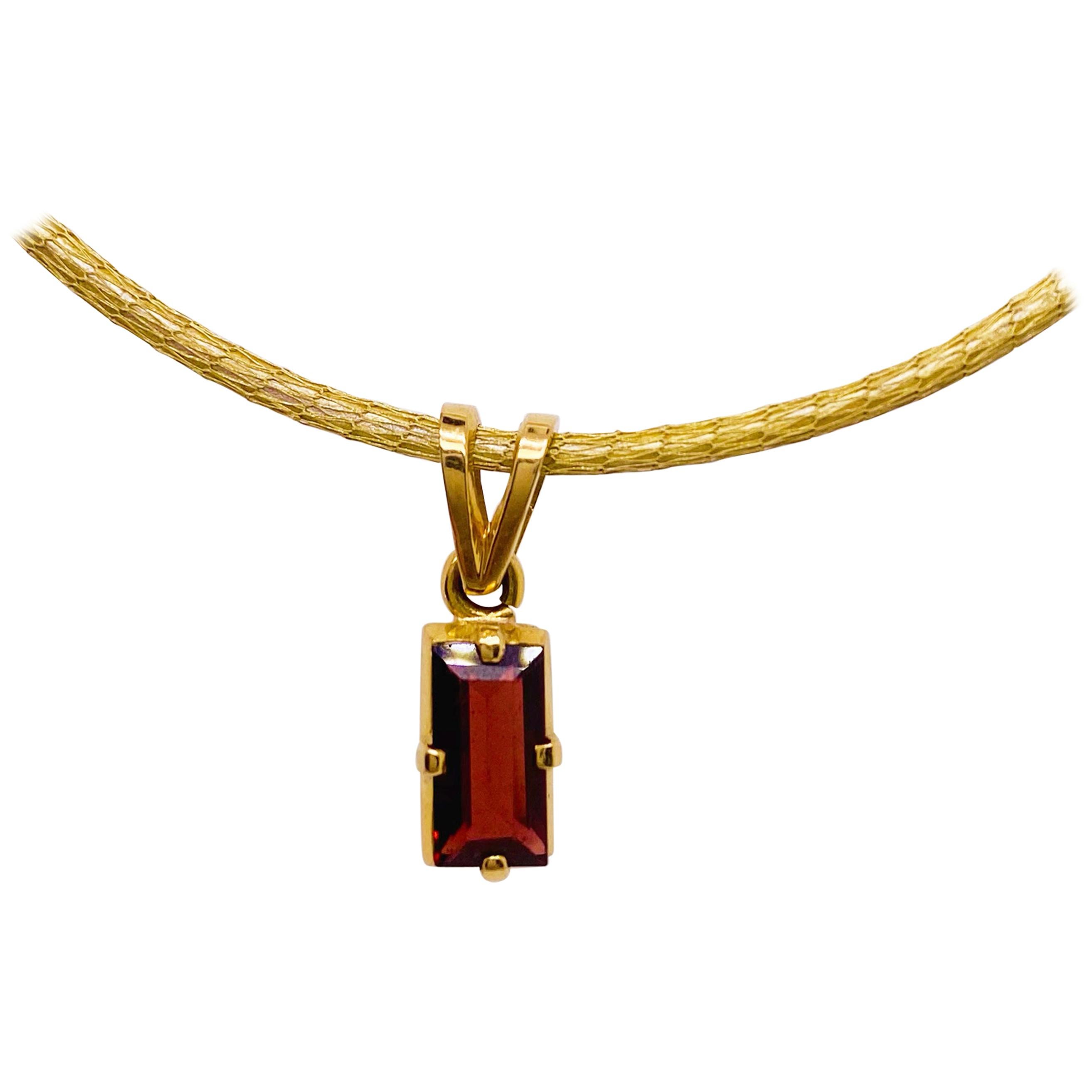 Garnet Silk Necklace, 18k Gold Drop Garnet Pendant, Brazil, Emerald Cut, Red Gem