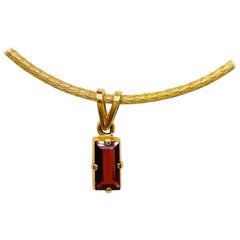 Garnet Silk Necklace, 18k Gold Drop Garnet Pendant, Brazil, Emerald Cut, Red Gem Garnet Silk Necklace, 18k Gold Drop Garnet Pendant, Brazil, Emerald Cut, Red Gem