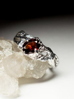 Garnet Silver Ring Natural Red Almandine Gemstone Unisex Jewelry gift