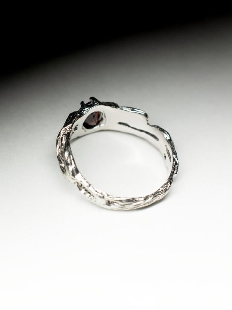 Granate Anillo de Plata Natural Rojo Almendra Piedra Preciosa Unisex Regalo de joyería en venta 3