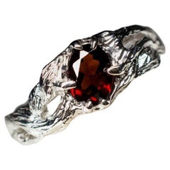 Garnet Silver Ring Natural Red Almandine Gemstone Unisex Jewelry gift
