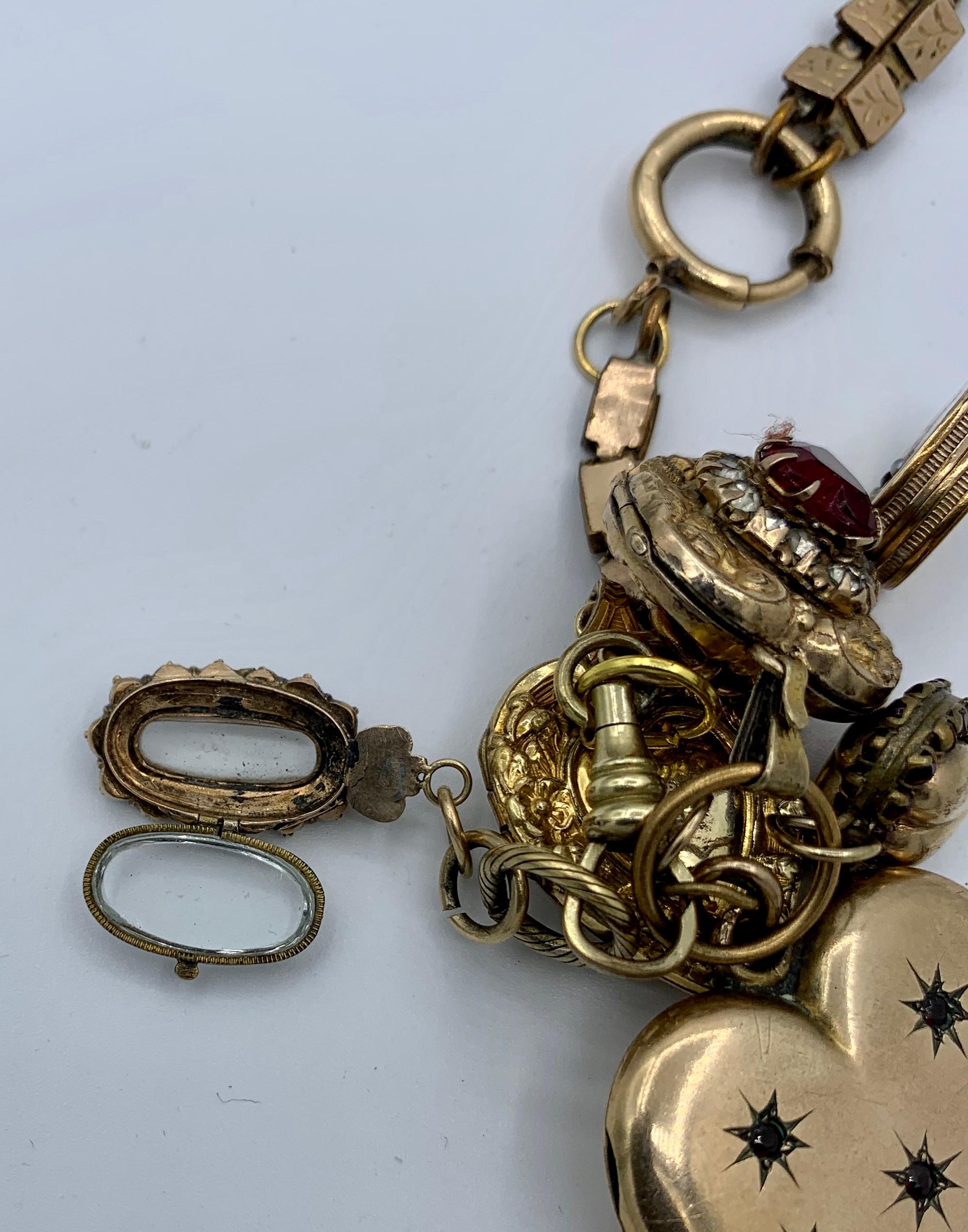 Garnet Six Heart Locket Charm Pendant Necklace Antique Victorian 4