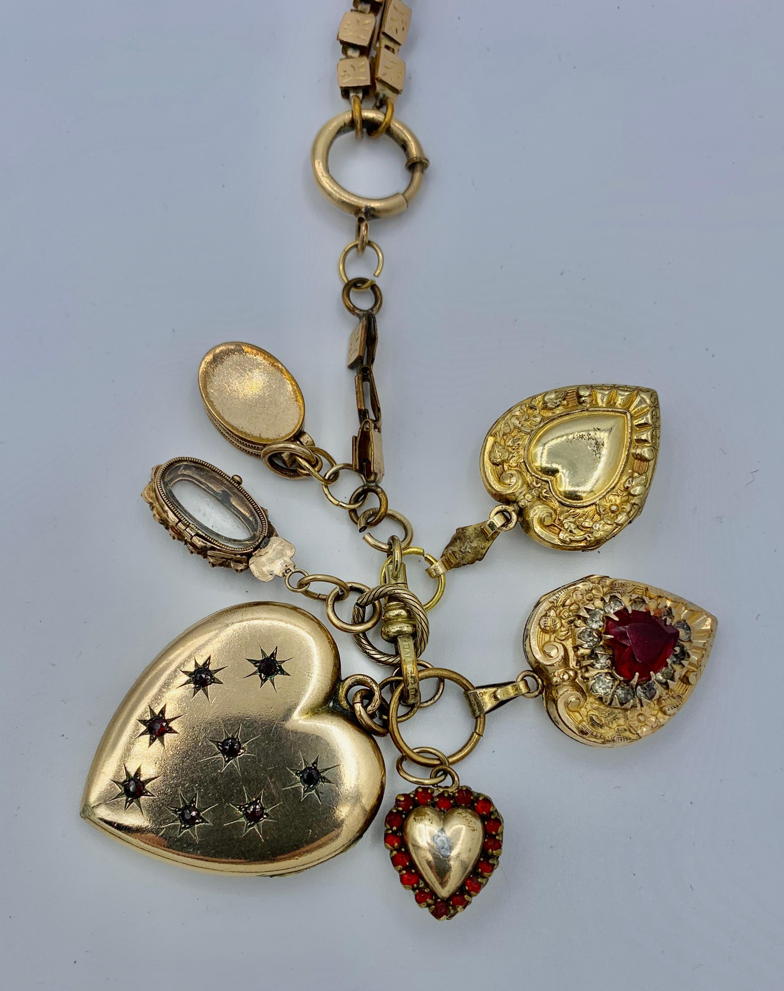 Garnet Six Heart Locket Charm Pendant Necklace Antique Victorian 2