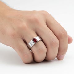 Garnet solitaire ring for men silver, gold