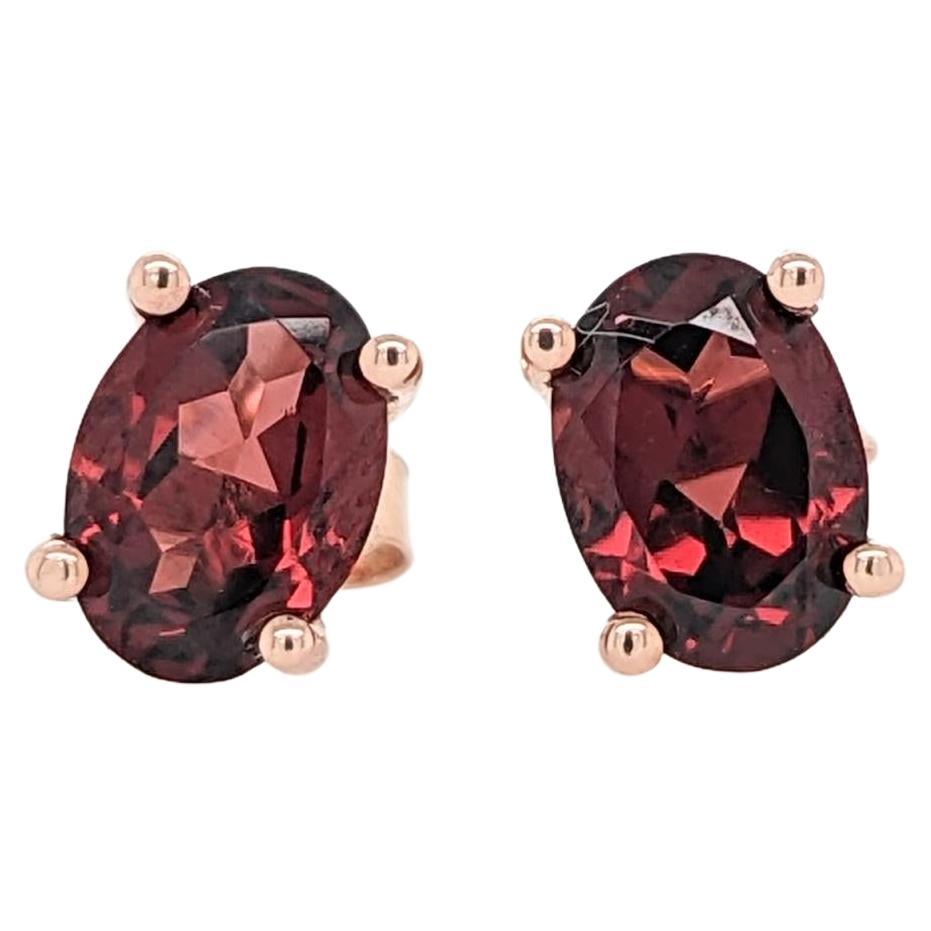 Garnet Solitaire Stud Earrings in Solid 14K Gold Oval 7x5mm