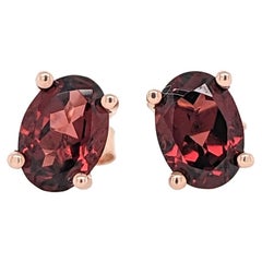 Garnet Solitaire Stud Earrings in Solid 14K Gold Oval 7x5mm