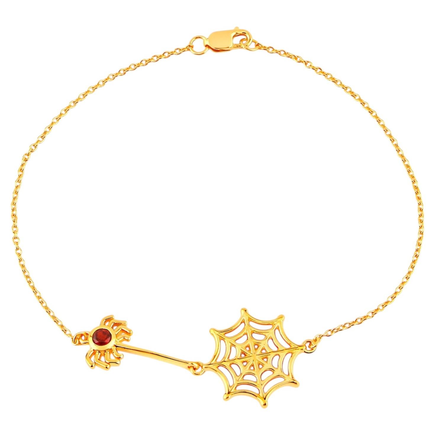 Garnet Spider Bracelet 0.1 Carats Gold Plated Silver For Sale