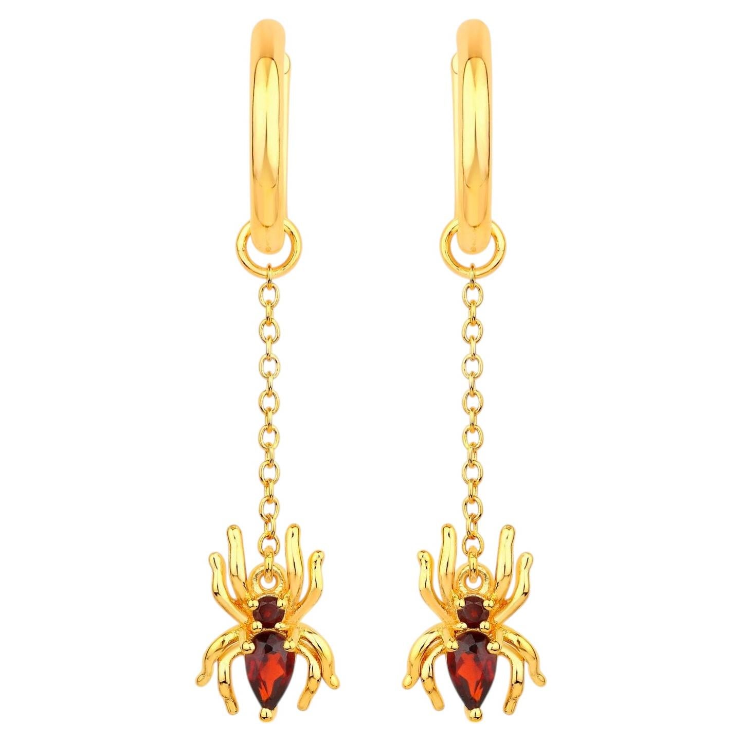 Garnet Spider Earrings 0.56 Carats Gold Plated Silver For Sale