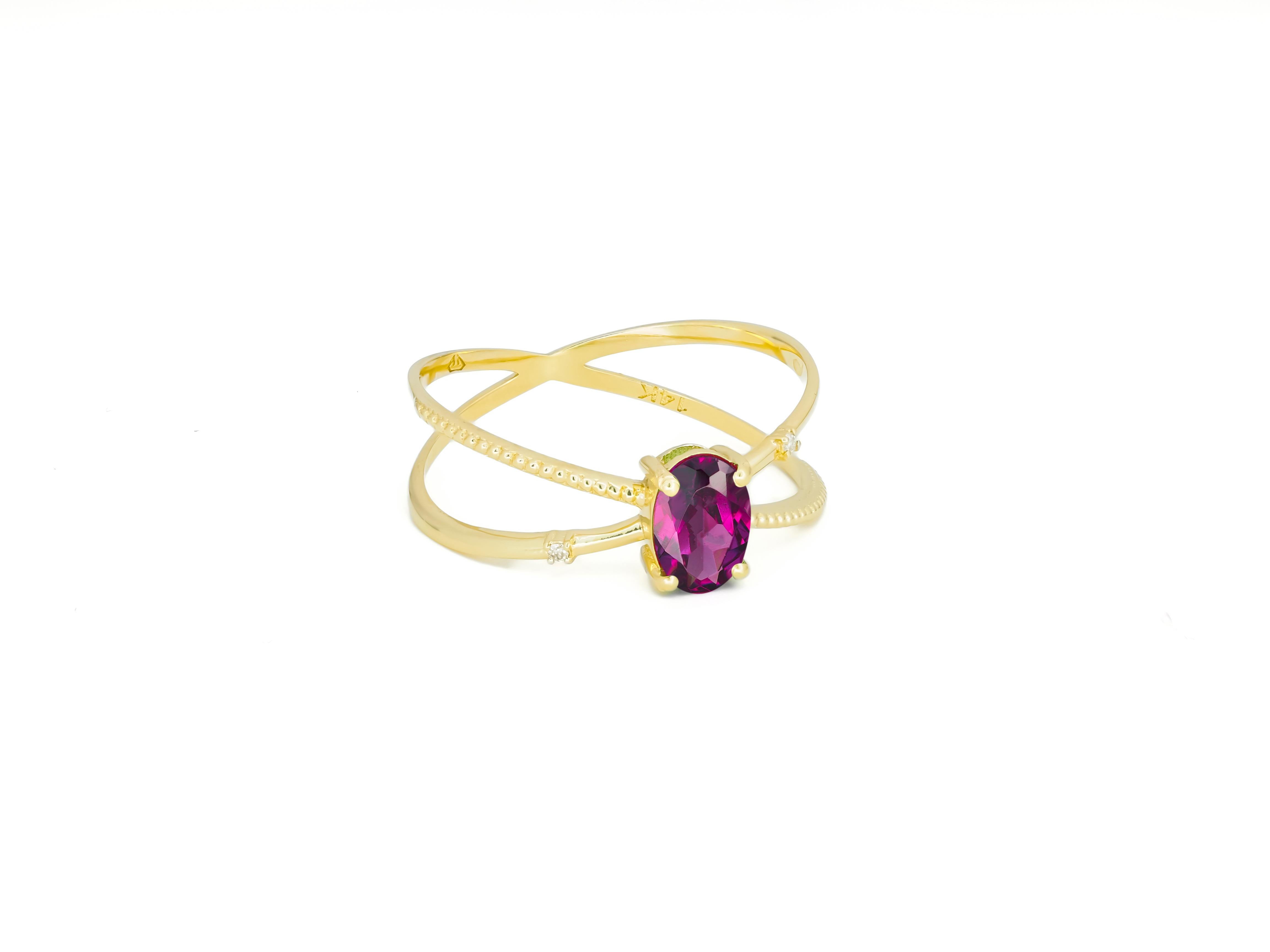 Modern Garnet Spiral Ring, Oval Garnet Ring, Garnet Gold Ring For Sale