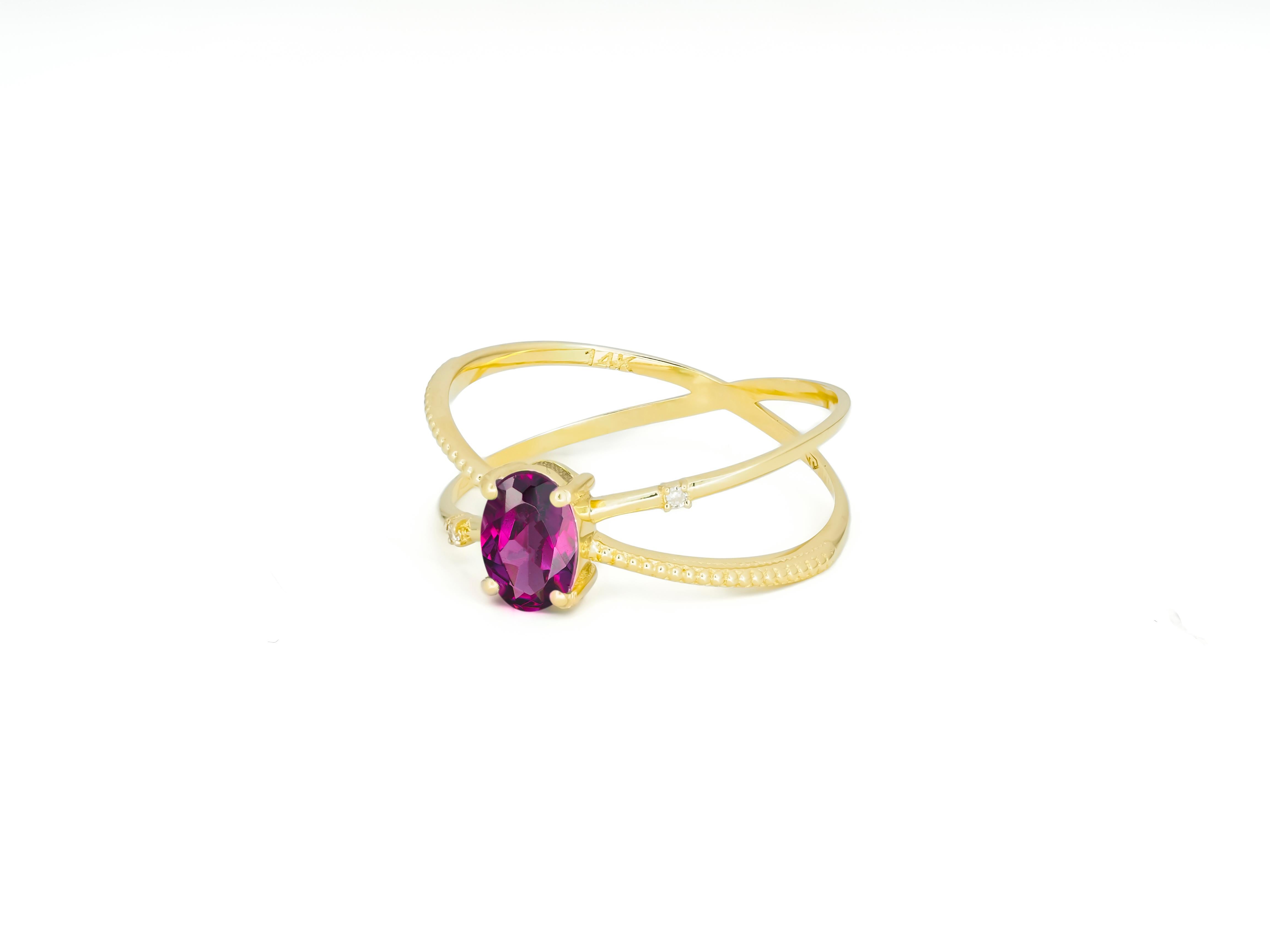 Modern Garnet Spiral Ring, Oval Garnet Ring, Garnet Gold Ring For Sale
