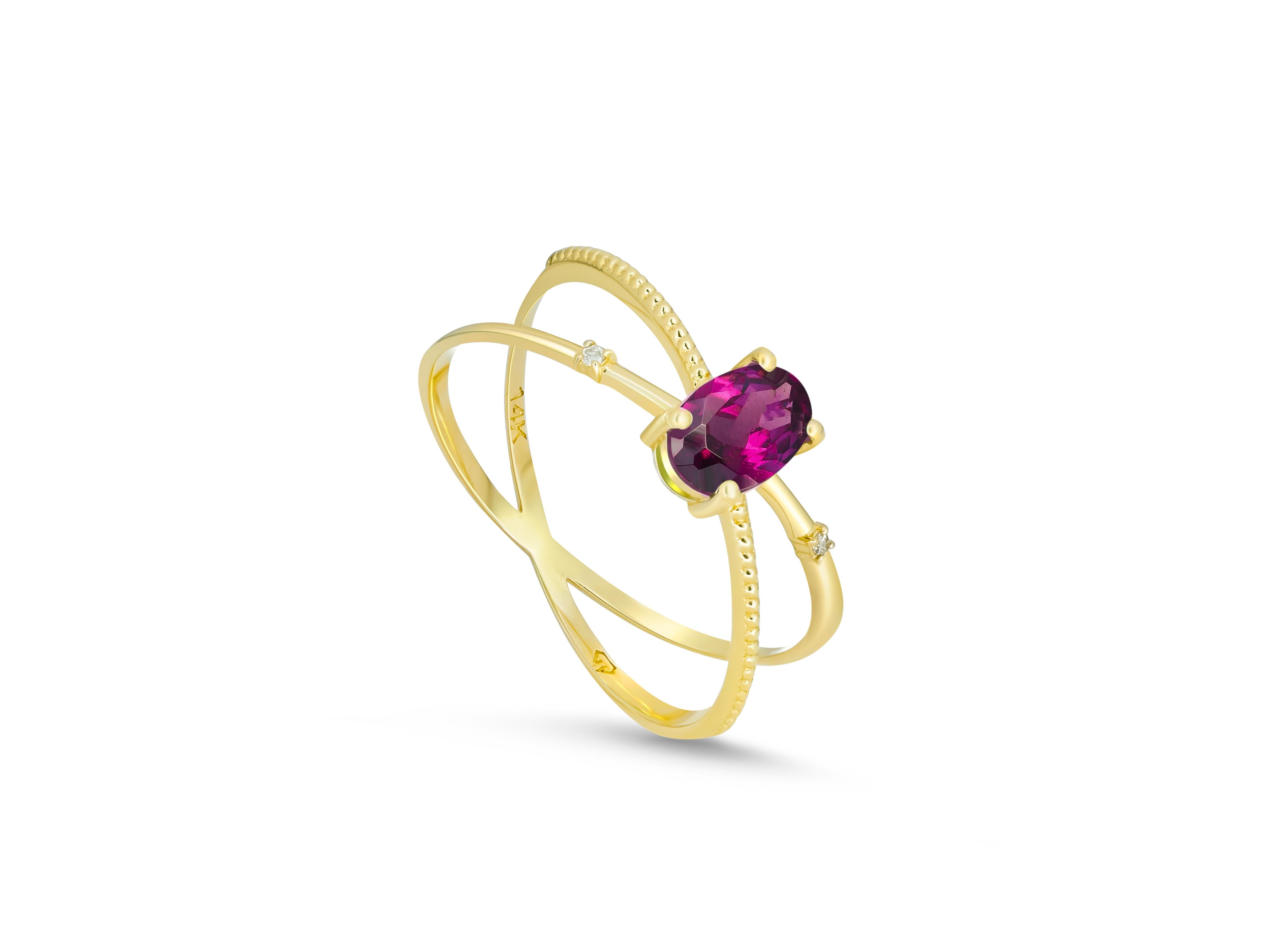 For Sale:  Garnet Spiral Ring, Oval Garnet Ring, Garnet Gold Ring 5