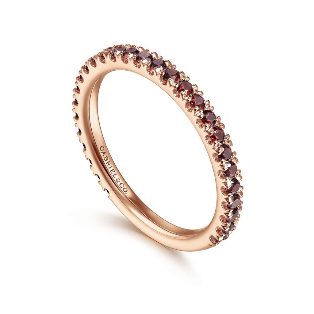 For Sale:  Garnet Stackable 2mm Band 14K Gold January Birthstone Stack Ring LR50889 10