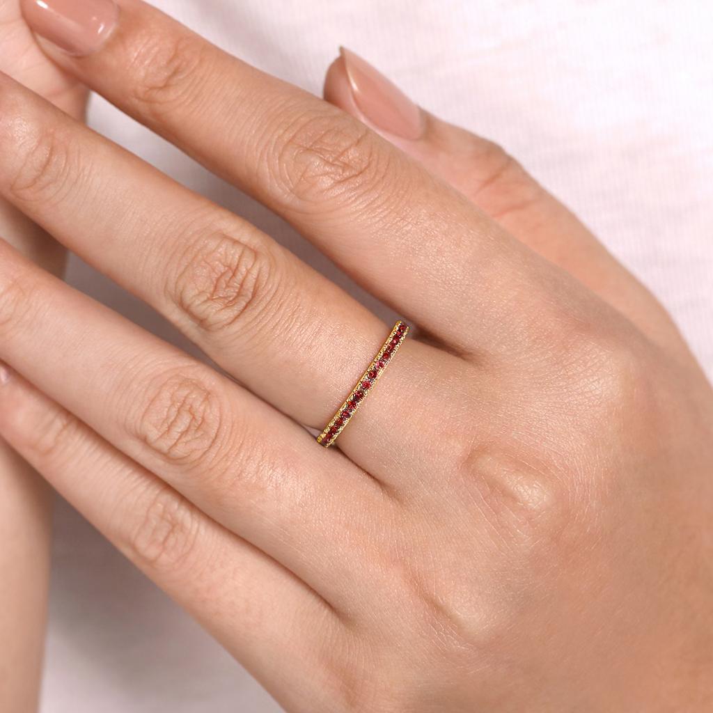 For Sale:  Garnet Stackable 2mm Band 14K Gold January Birthstone Stack Ring LR50889 2